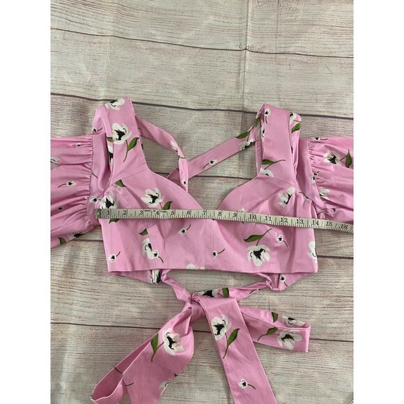 Milly Women's Pink Floral Long Sleeve Crop Blouse - Medium - Picture 7 of 10